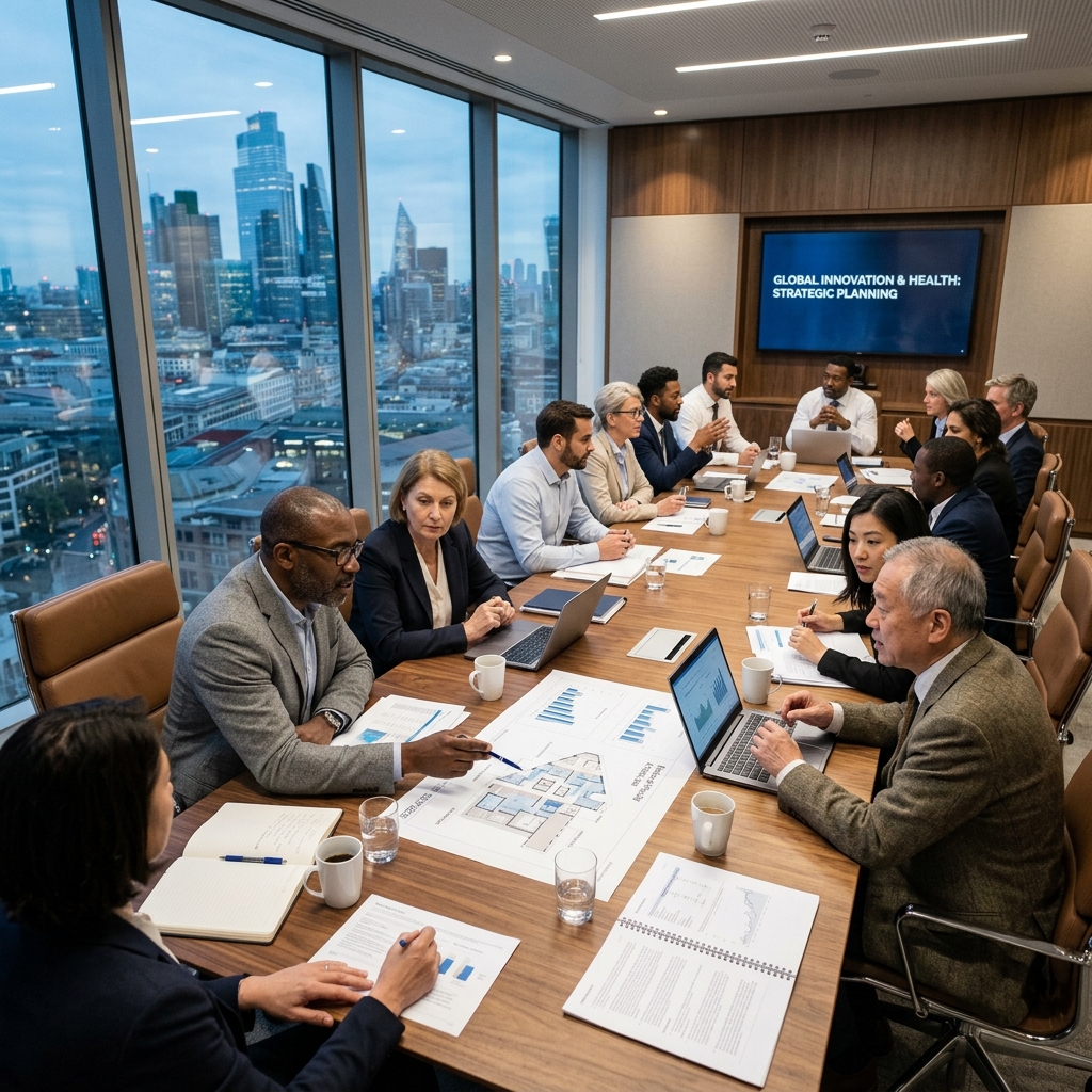 International health consortium meeting in boardroom